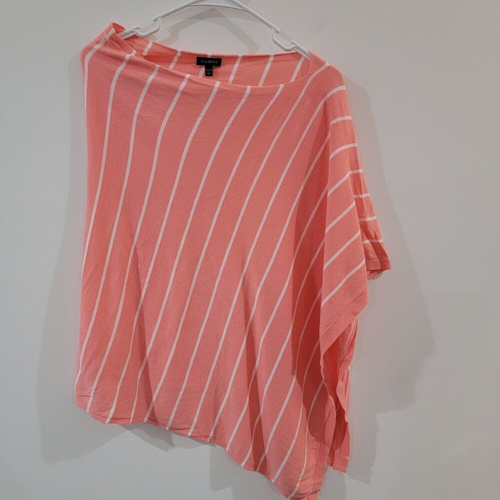 Talbots Womens Poncho Sweater Size Xs Pink White Striped Coastal Beach